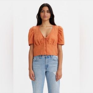 NWT Levi’s woven wear women’s Luisa orange cropped puff sleeve top